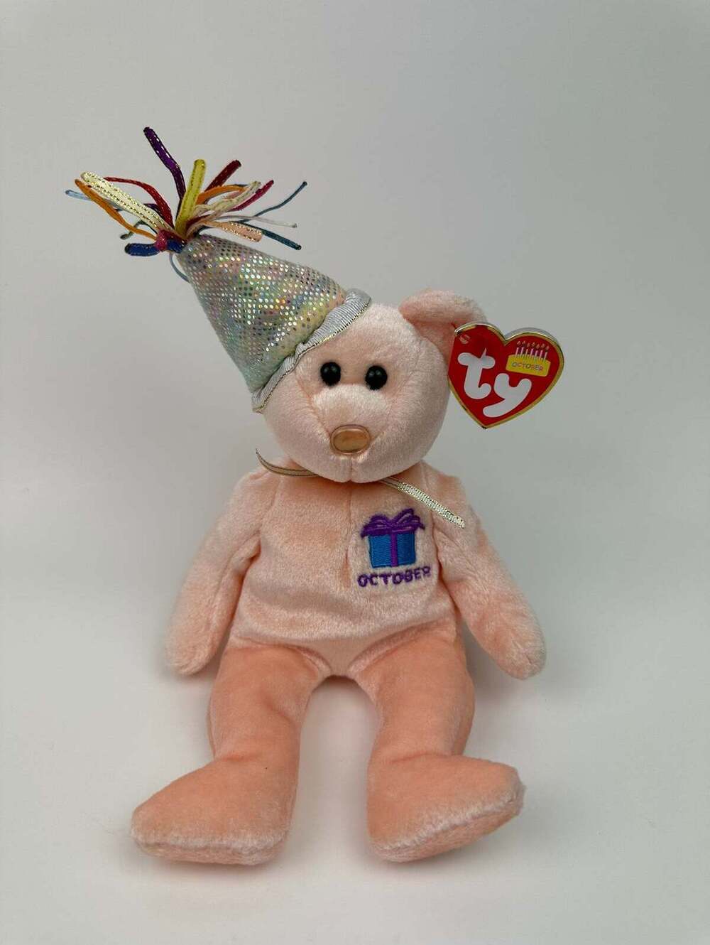 Ty Beanie Baby “Happy Birthday” the October Birthday Bear Wearing a Party Hat!